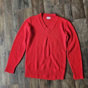 Vintage 70s Marvin Red V-Neck Sweater Grandpa Collegiate EUC Acrylic Made In USA